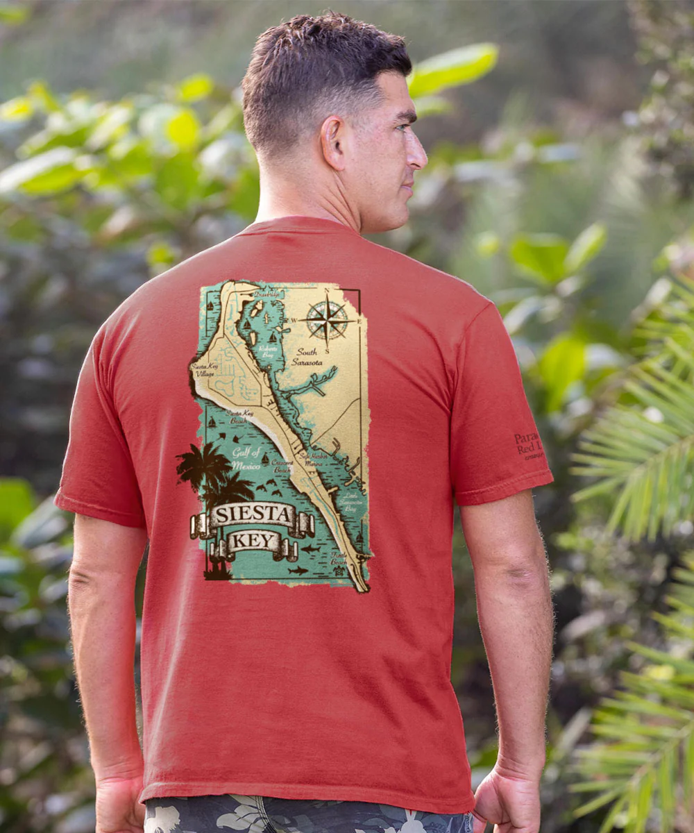 Siesta Key Map - Paradise Red Dyed Short Sleeve Crewneck T-Shirt - Image 2