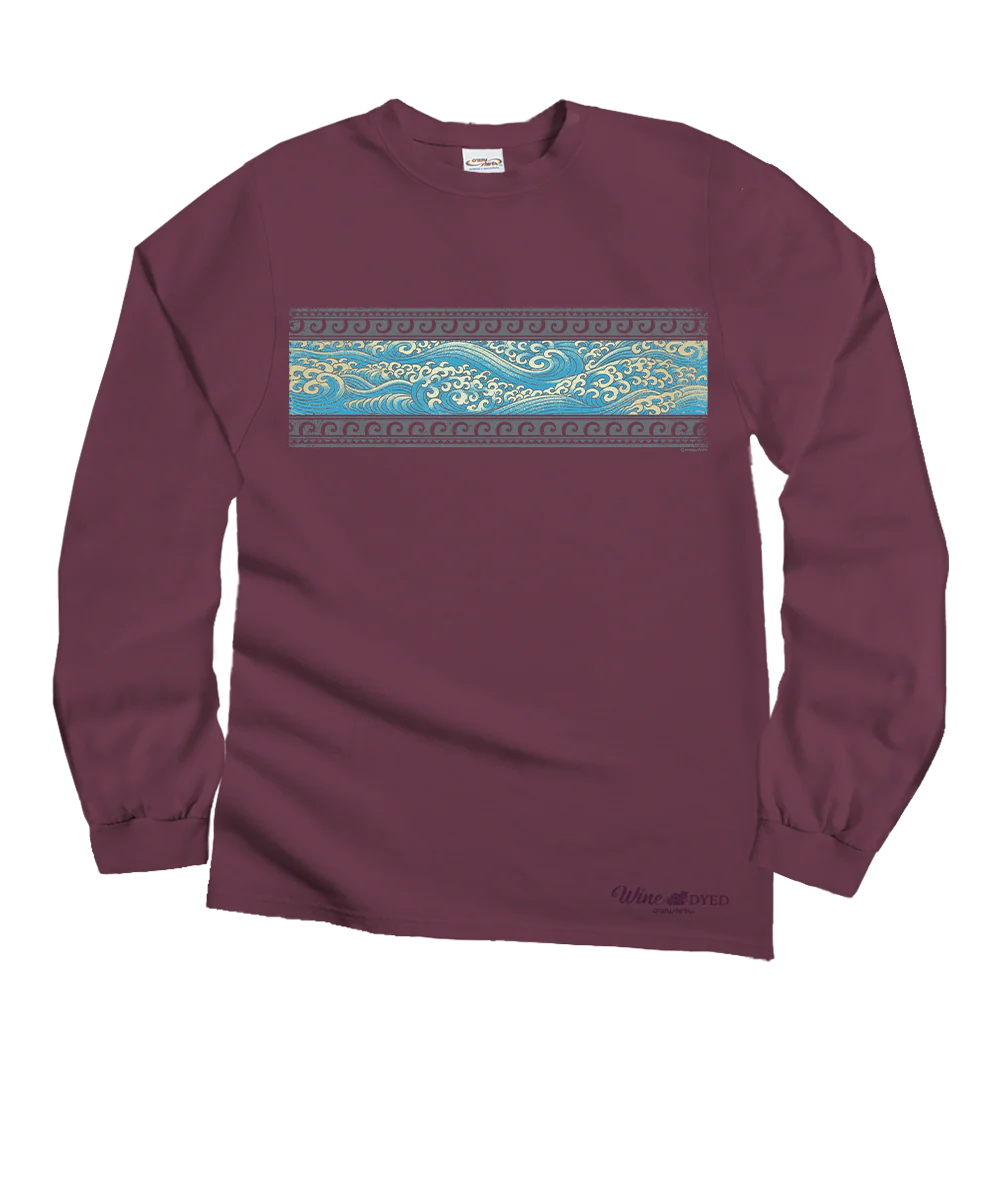 Sketch Wave Band - Wine Dyed Long Sleeve Crewneck T-Shirt