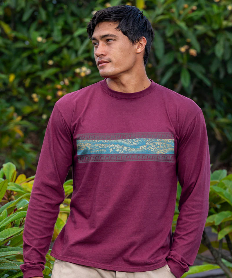 Sketch Wave Band - Wine Dyed Long Sleeve Crewneck T-Shirt - Image 2