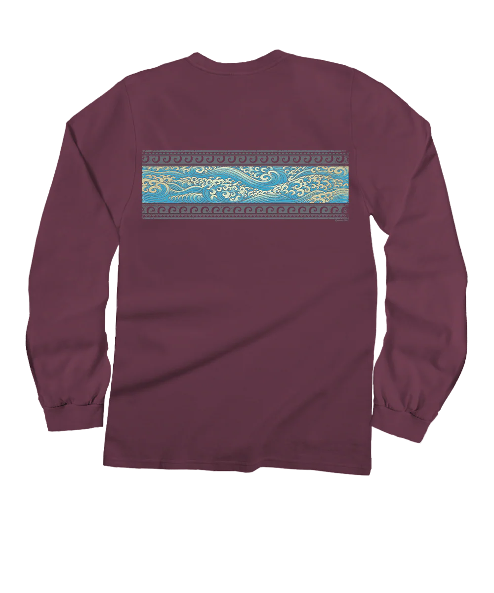 Sketch Wave Band - Wine Dyed Long Sleeve Crewneck T-Shirt - Image 4