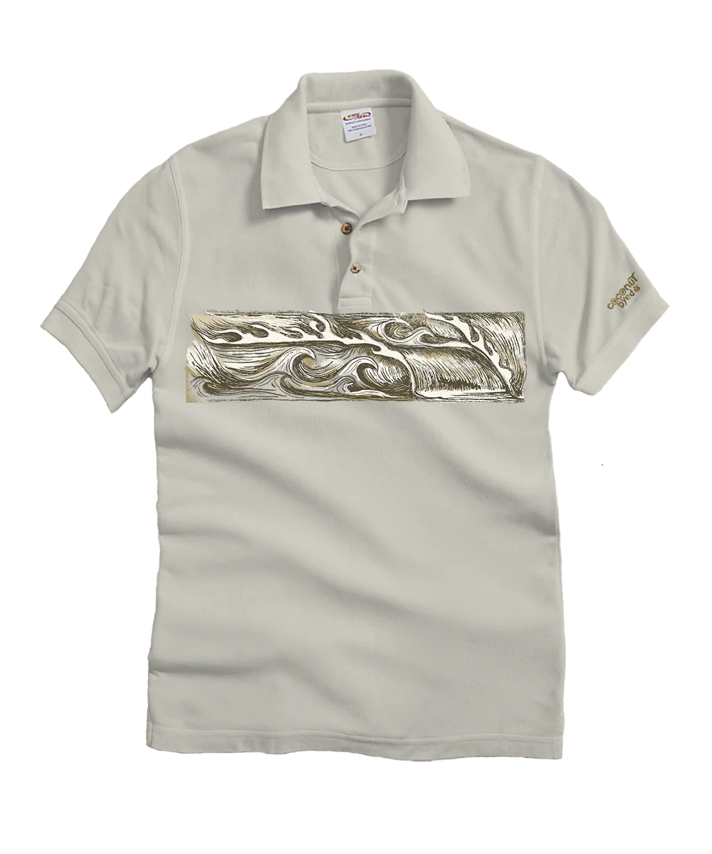 Sketchy Wave Band - Coconut Dyed Short Sleeve Oceanfront Polo Shirt