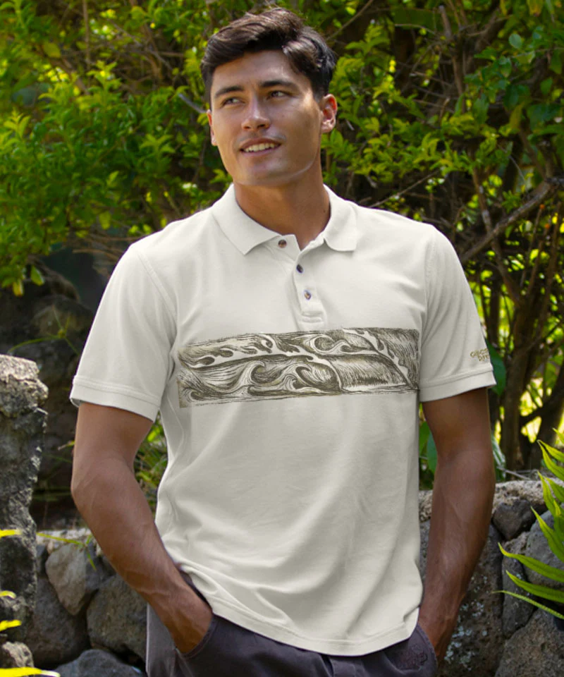 Sketchy Wave Band - Coconut Dyed Short Sleeve Oceanfront Polo Shirt - Image 2