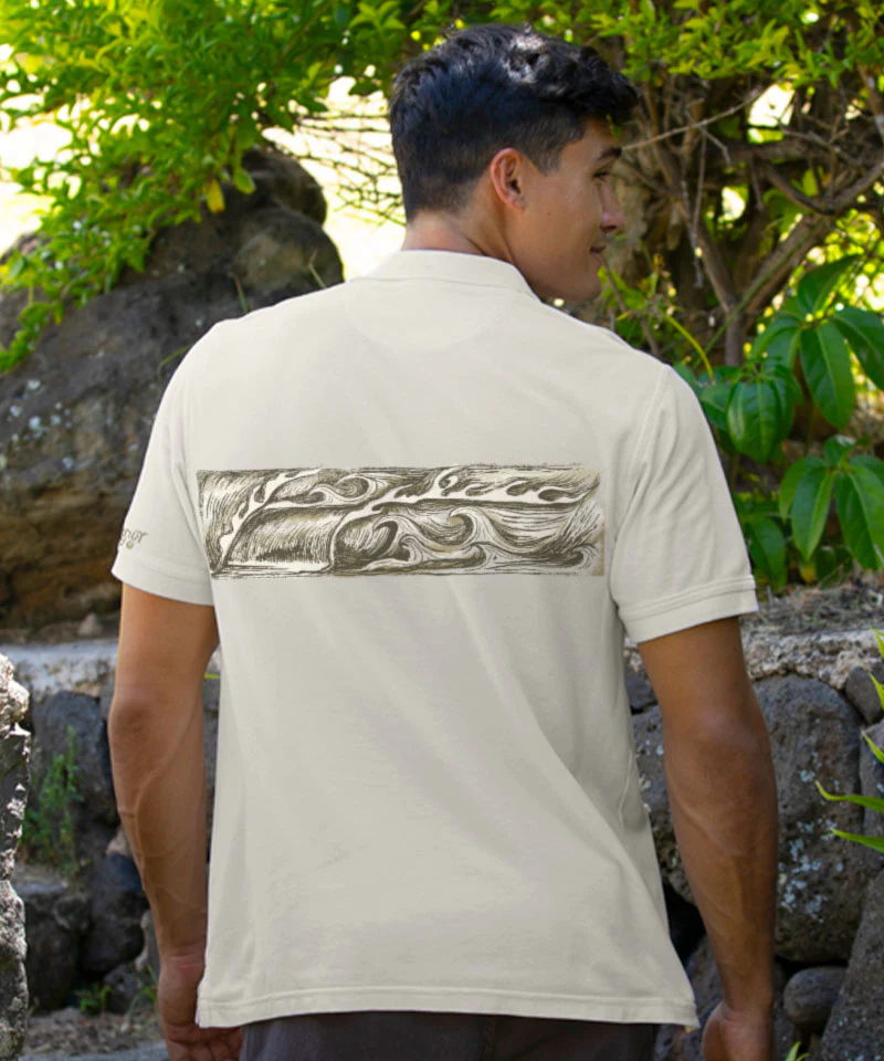 Sketchy Wave Band - Coconut Dyed Short Sleeve Oceanfront Polo Shirt - Image 3