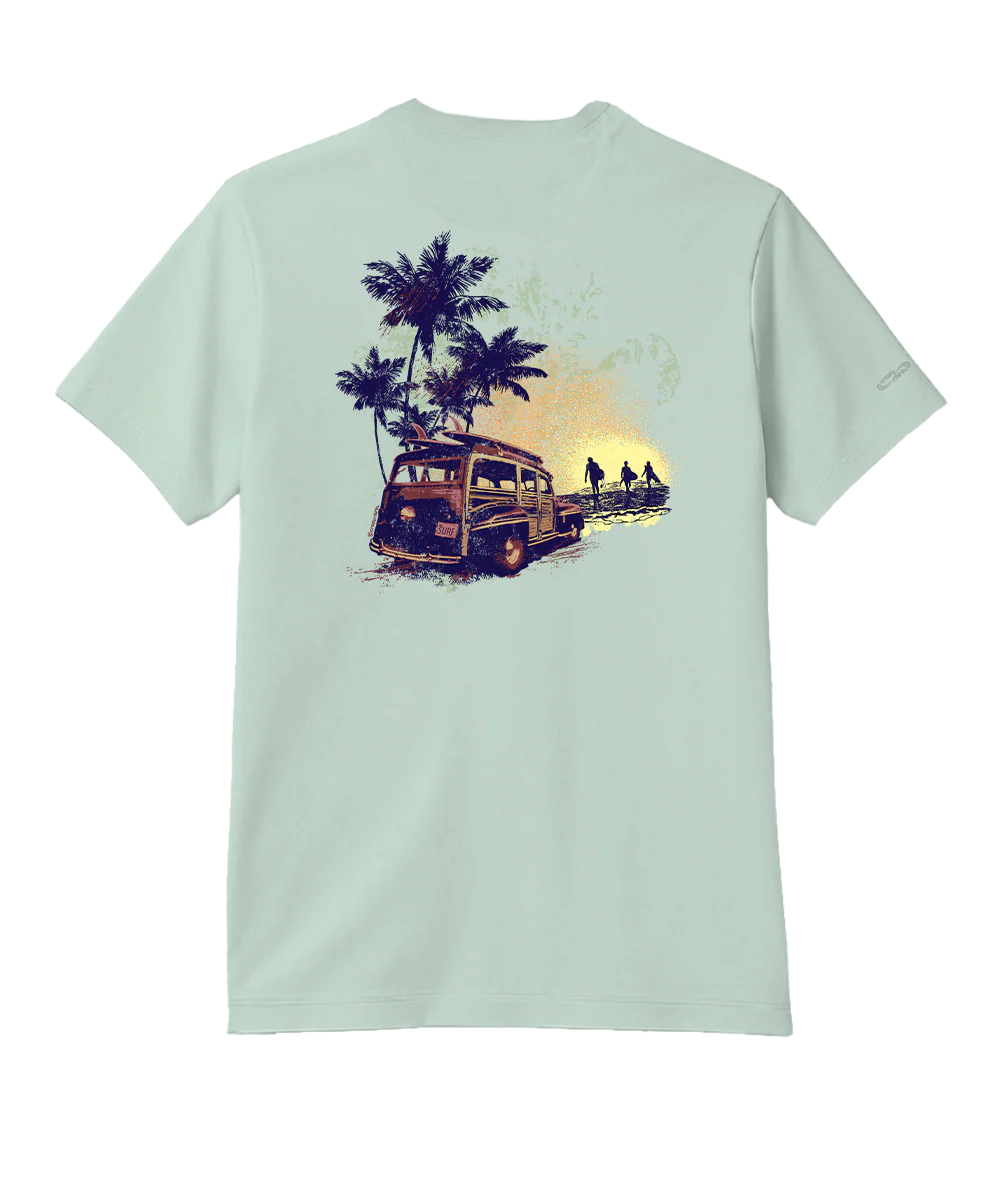 Sunset Surf Woody - Ice Mint Short Sleeve Pima T-Shirt