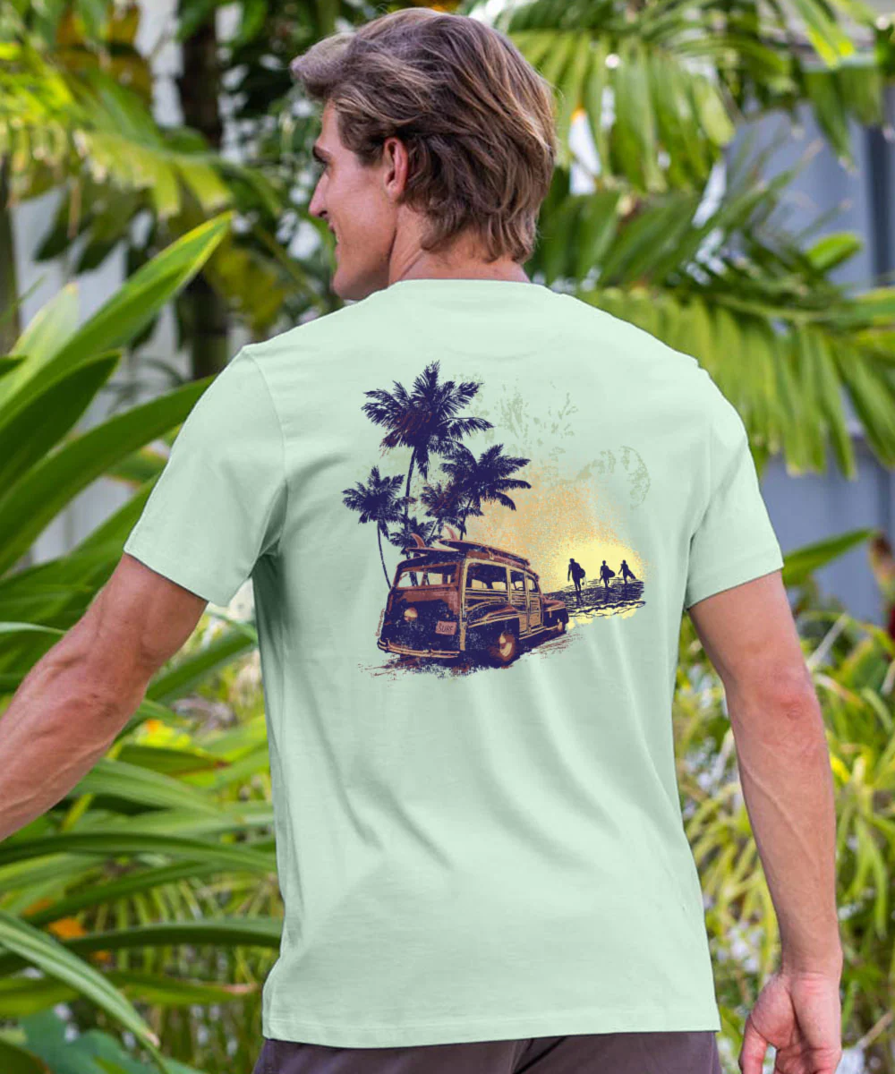 Sunset Surf Woody - Ice Mint Short Sleeve Pima T-Shirt - Image 2