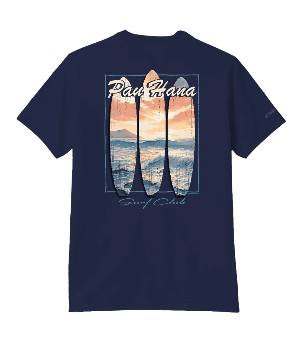 Surfboard Sunset - Indigo Short Sleeve Pima T-Shirt