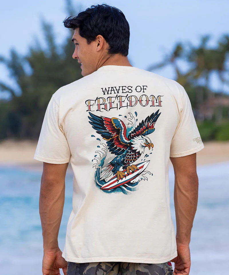 Surfing USA Tattoo - Coconut Dyed Short Sleeve Crewneck T-Shirt - Image 2