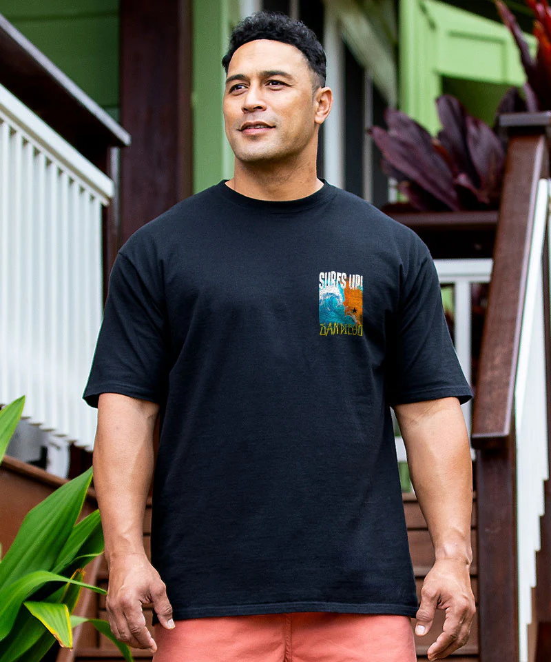 Surfs Up San Diego - Black Short Sleeve Crewneck T-Shirt - Image 3
