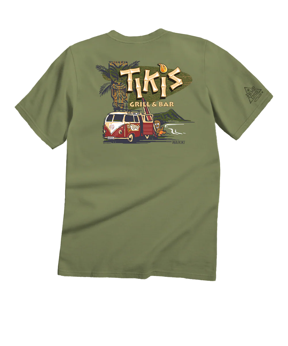 Tikis Grill &amp; Bar Volkswagen Surf Van - Hemp Dyed Short Sleeve Crewneck T-Shirt