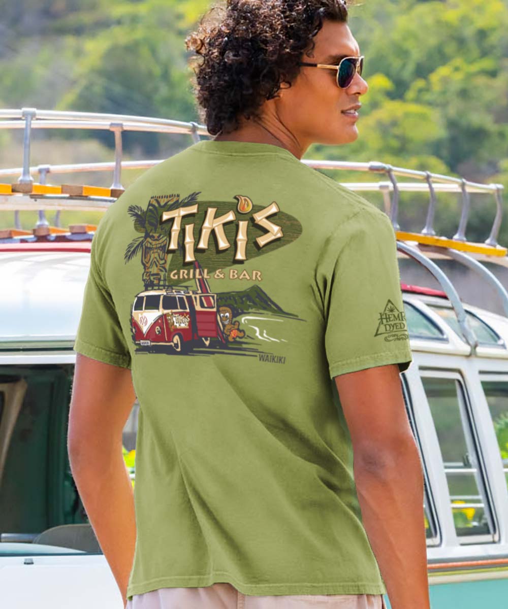 Tikis Grill &amp; Bar Volkswagen Surf Van - Hemp Dyed Short Sleeve Crewneck T-Shirt - Image 2