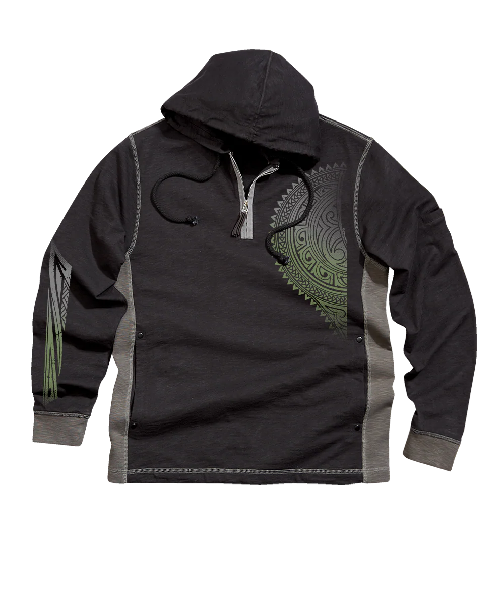 Tribal Chest Tattoo - Black/Charcoal Long Sleeve Longboard Hooded Tee