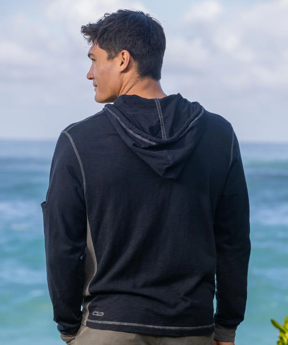 Tribal Chest Tattoo - Black/Charcoal Long Sleeve Longboard Hooded Tee - Image 3