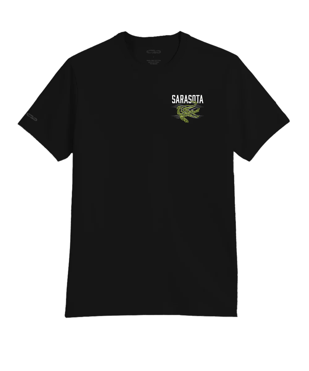 Tribal Gator - Jet Black Short Sleeve Pima T-Shirt - Image 4