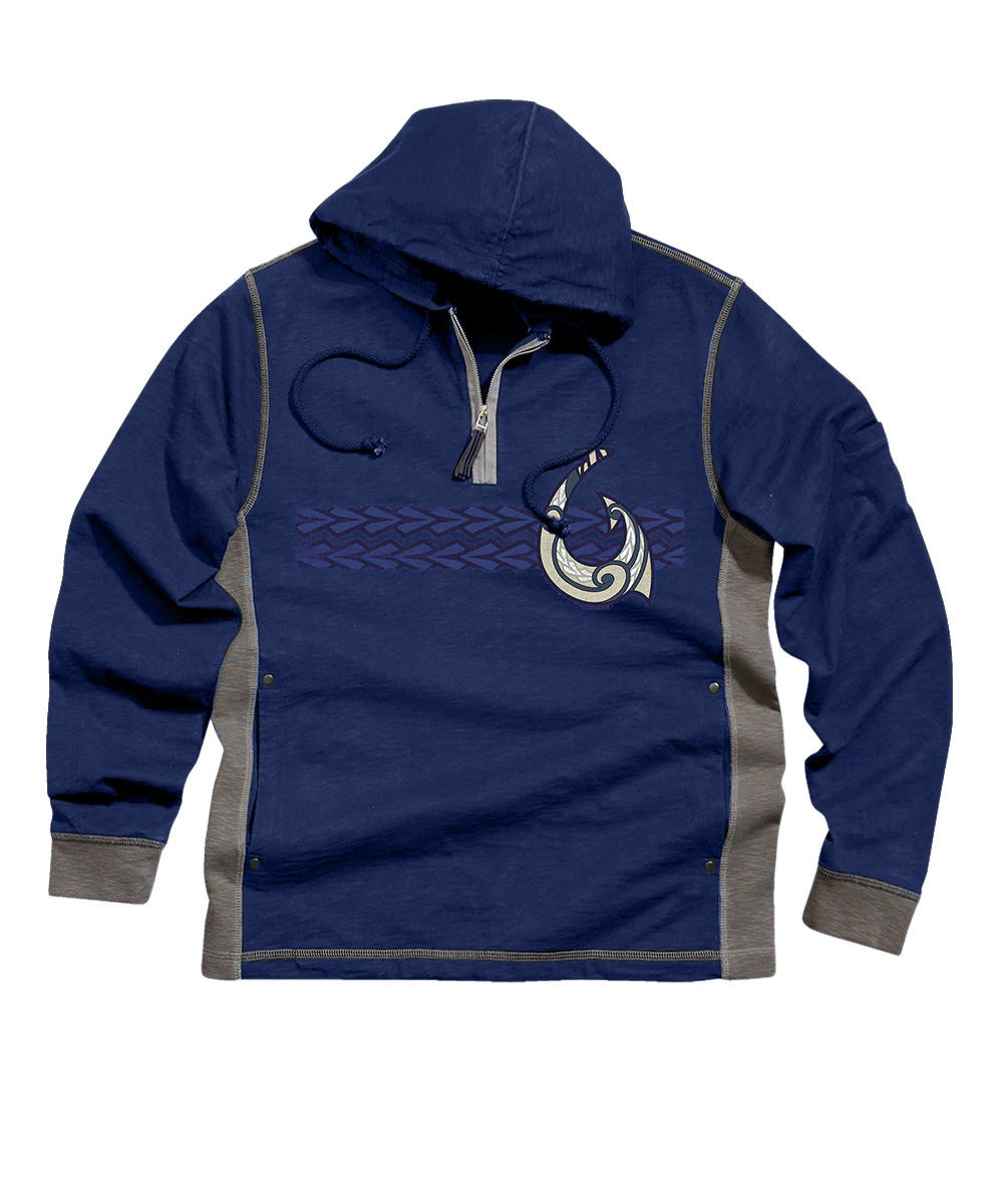 Tribal Hook Band - Midnight/Gray Long Sleeve Longboard Hooded Tee