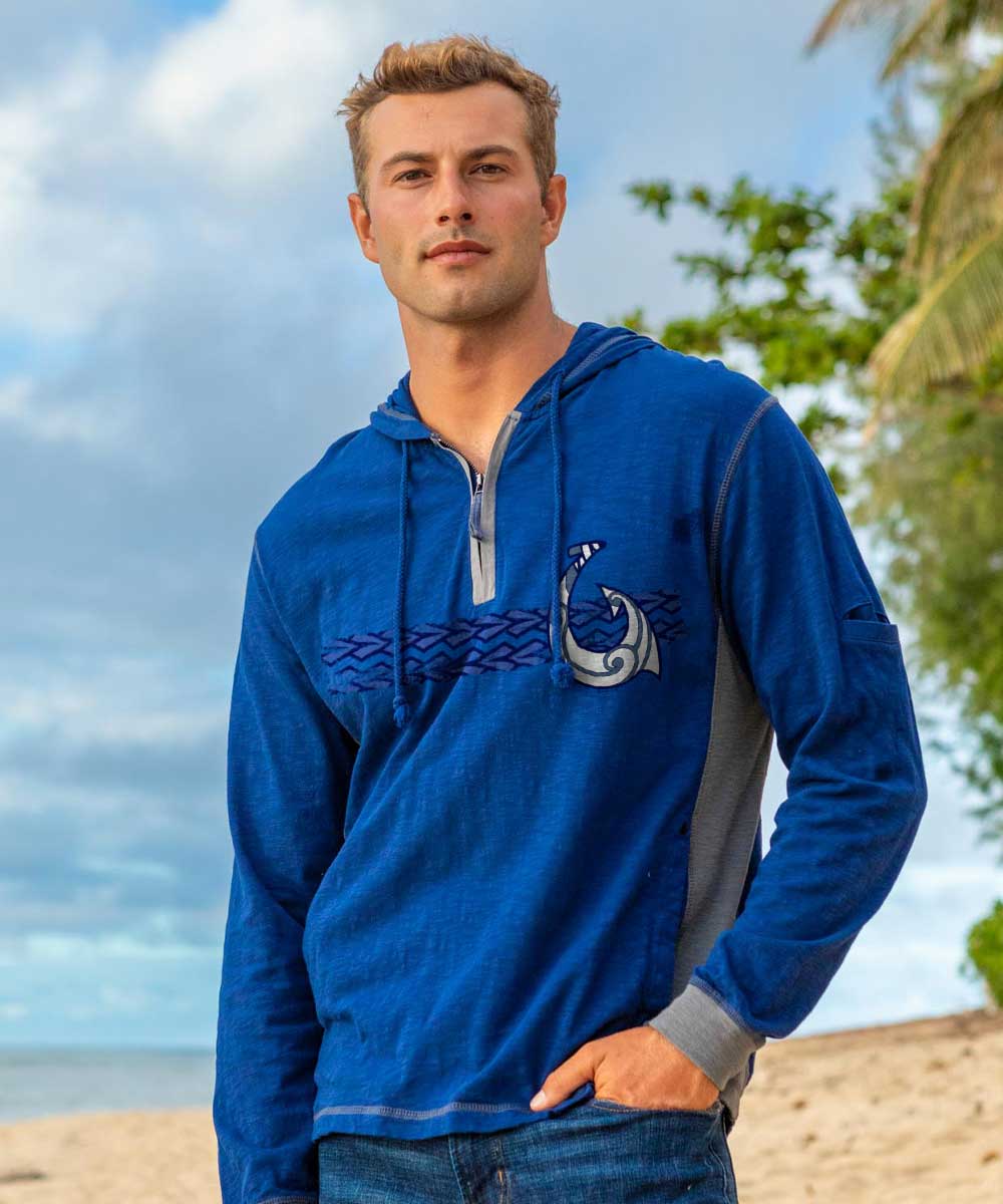 Tribal Hook Band - Midnight/Gray Long Sleeve Longboard Hooded Tee - Image 2