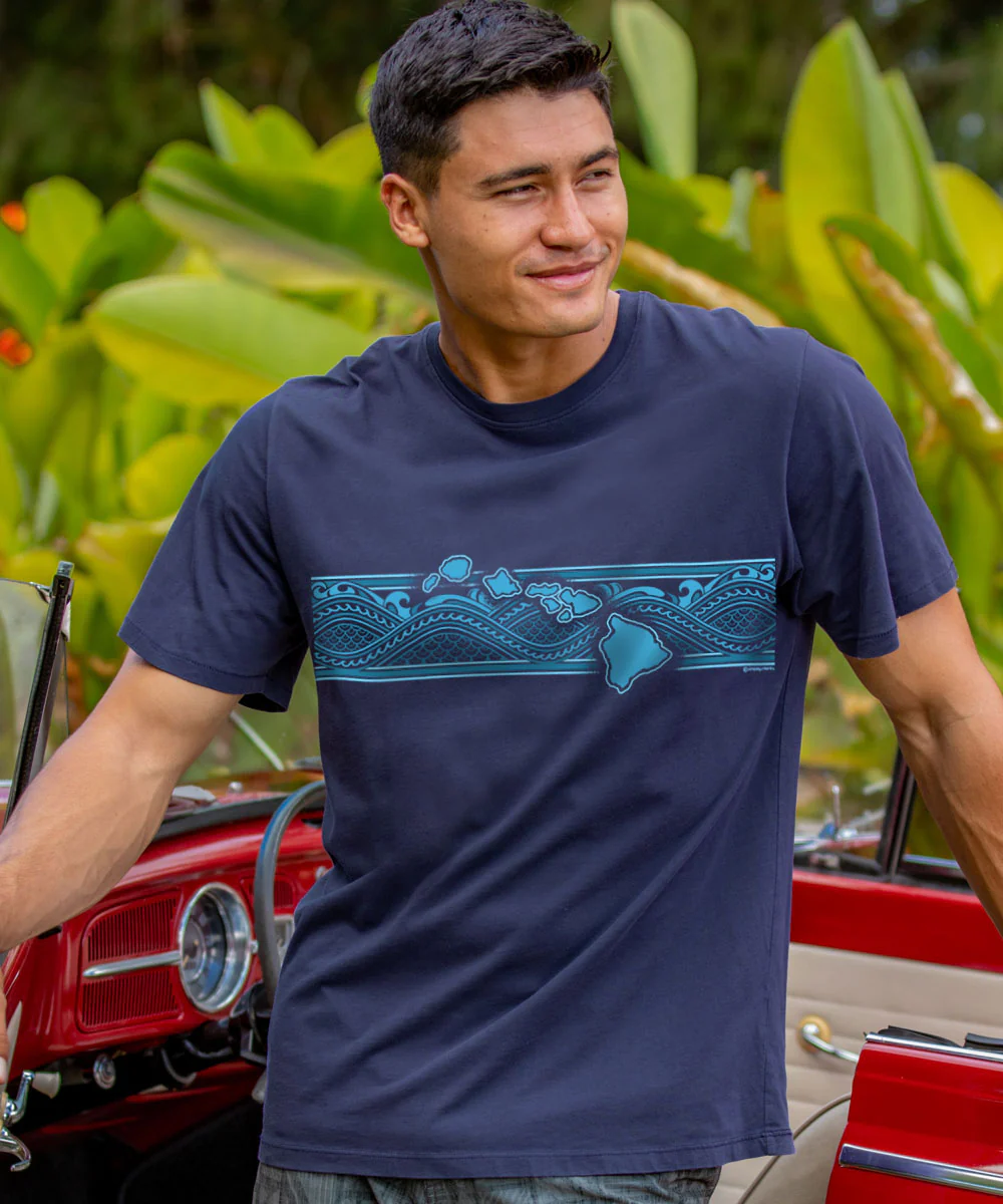 Tribal Islands Band - Indigo Short Sleeve Pima T-Shirt - Image 2