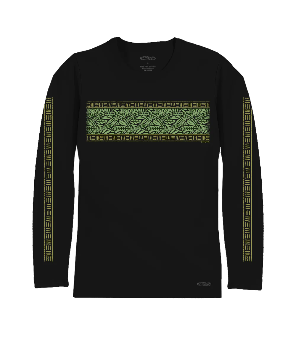 Tribal Leaves Band - Jet Black Long Sleeve Pima T-Shirt