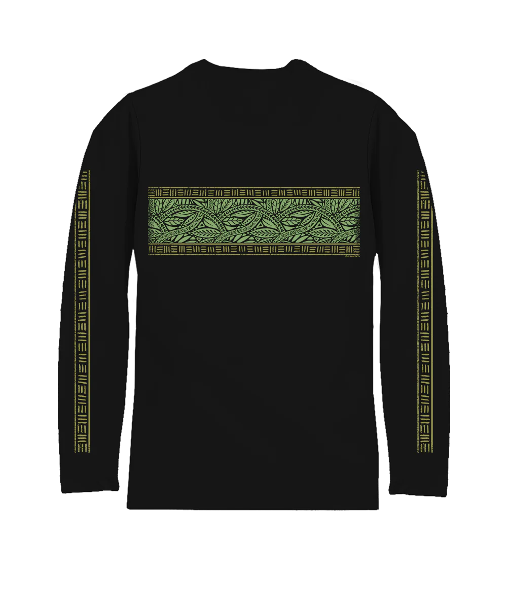 Tribal Leaves Band - Jet Black Long Sleeve Pima T-Shirt - Image 4