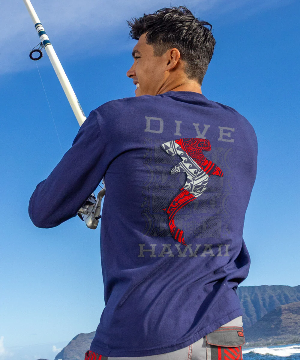 Tribal Mano Dive Flag - Grape Dyed Long Sleeve Crewneck T-Shirt - Image 2