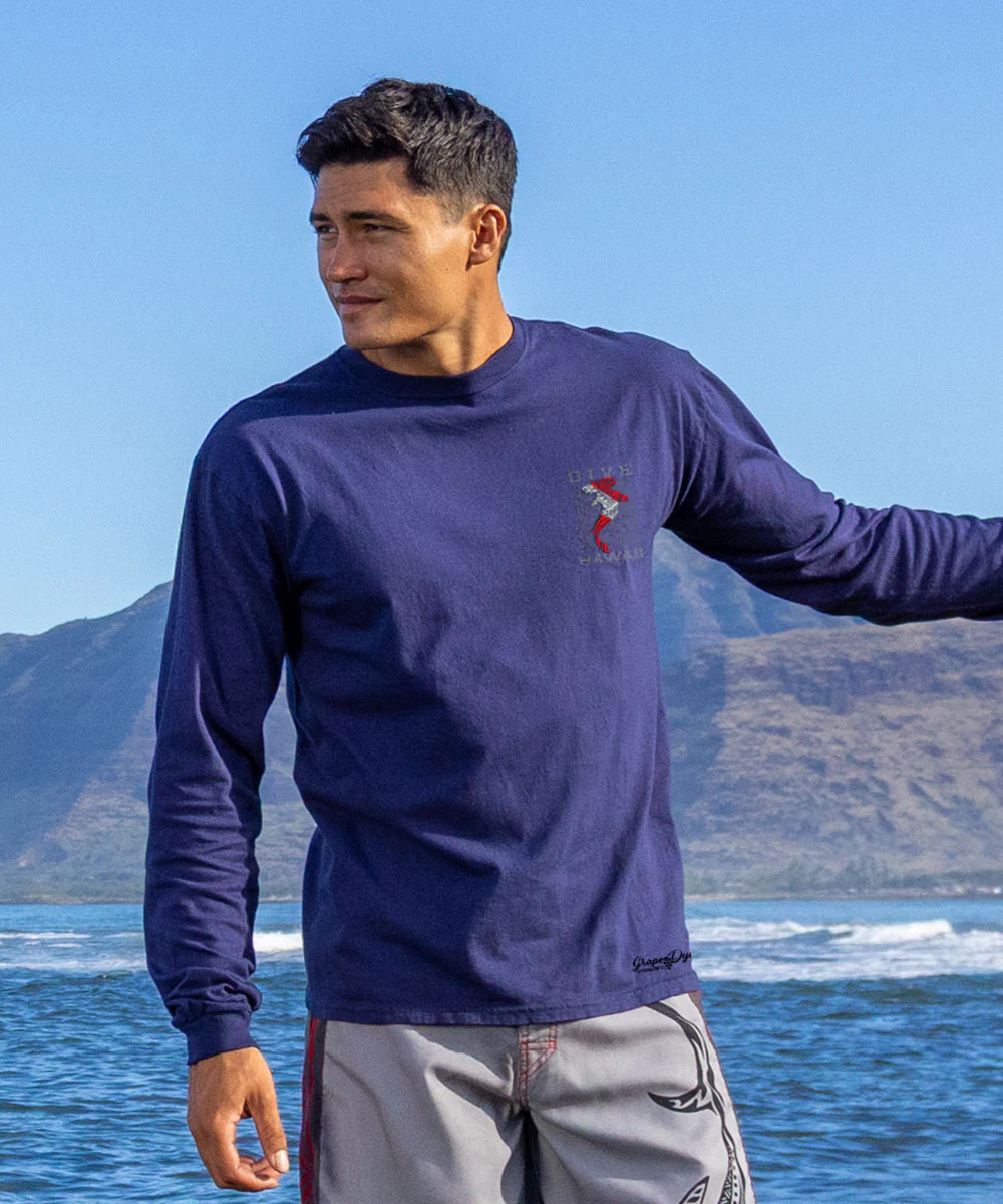 Tribal Mano Dive Flag - Grape Dyed Long Sleeve Crewneck T-Shirt - Image 3