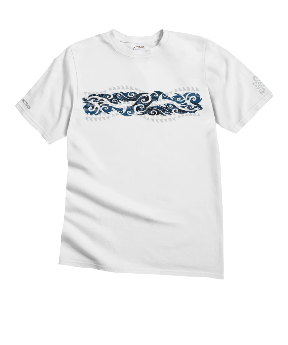 Tribal Mano Stripe - White Short Sleeve Crewneck T-Shirt