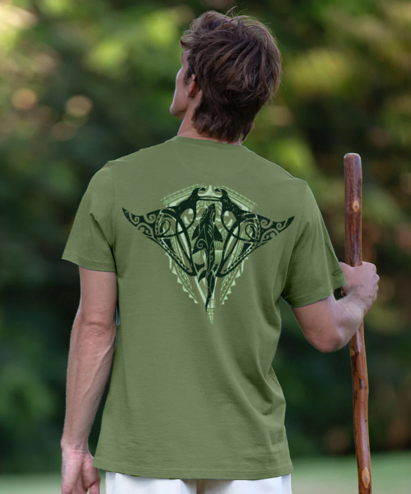 Tribal Nalu Aumakuas - Sage Green Short Sleeve Pima T-Shirt - Image 2