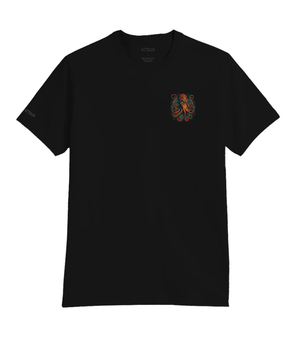 Tribal Octopus - Jet Black Short Sleeve Pima T-Shirt - Image 4