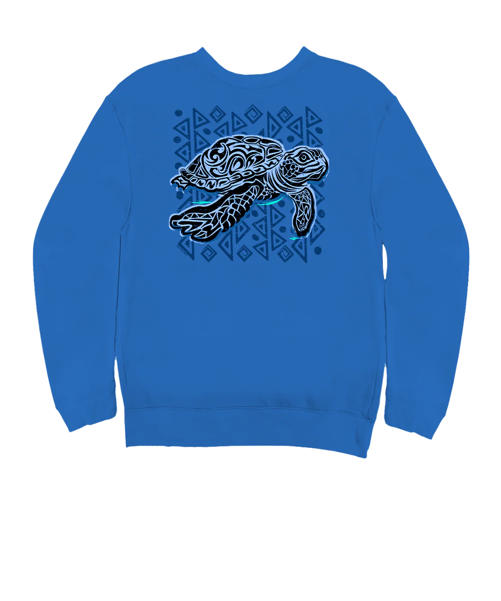 Tribal Sea Turtle - Blue Hawaii Dyed Long Sleeve Sweatshirt