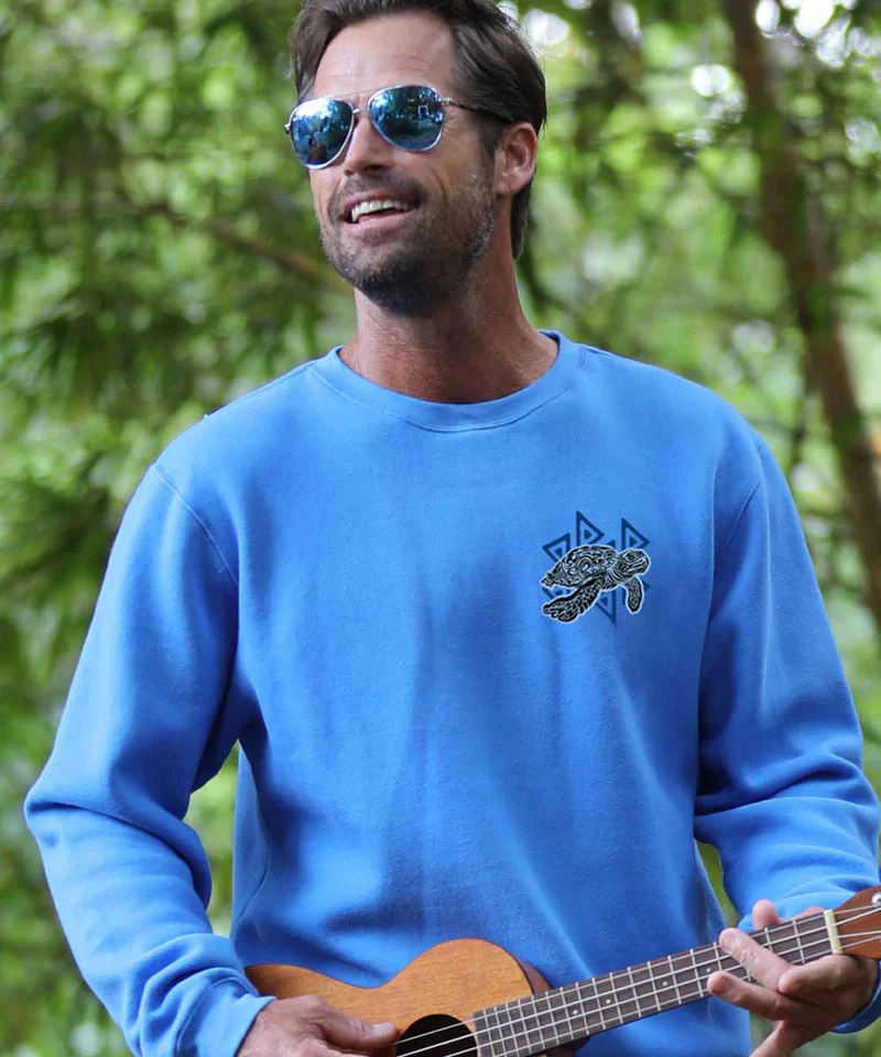 Tribal Sea Turtle - Blue Hawaii Dyed Long Sleeve Sweatshirt - Image 2