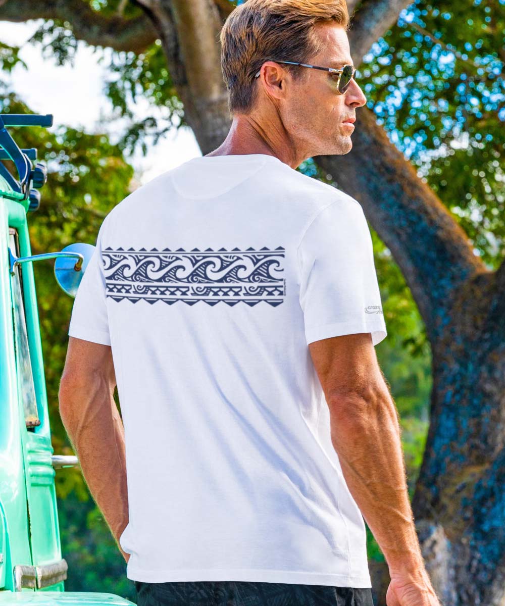 Tribal Wave Band - White Short Sleeve Pima T-Shirt - Image 3
