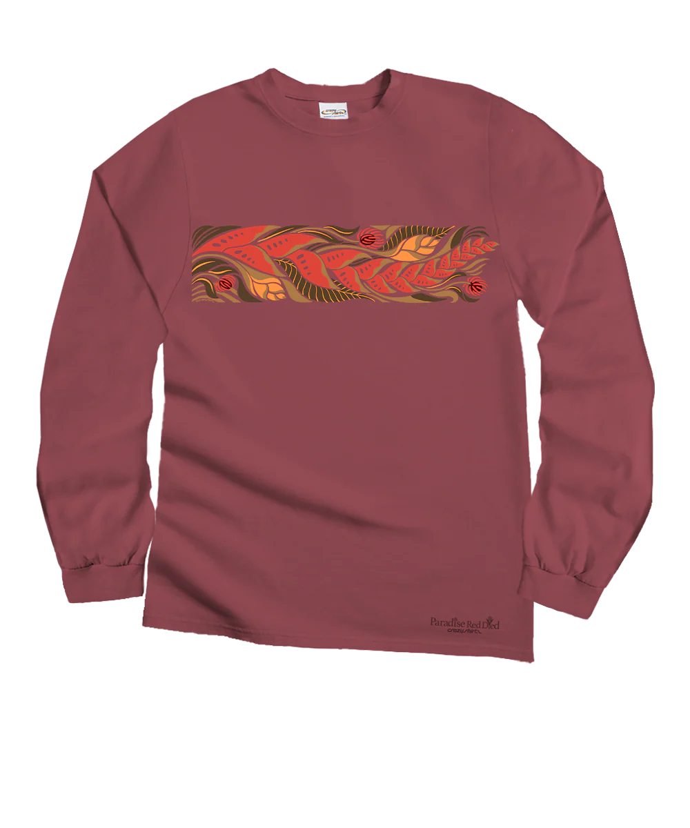 Tropical Florals Band - Paradise Red Dyed Long Sleeve Crewneck T-Shirt