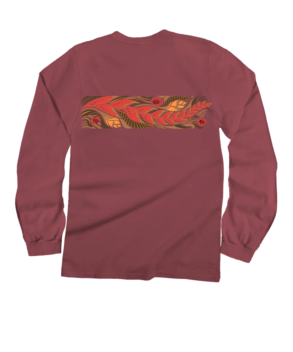Tropical Florals Band - Paradise Red Dyed Long Sleeve Crewneck T-Shirt - Image 4