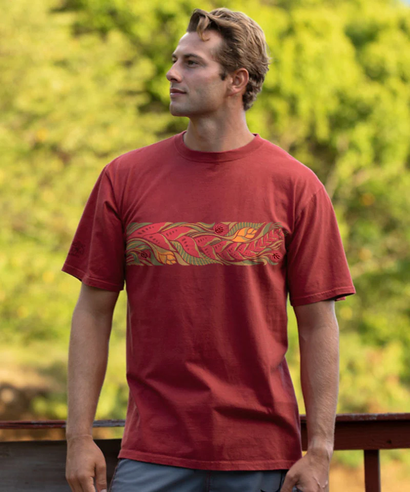 Tropical Florals Band - Paradise Red Dyed Short Sleeve Crewneck T-Shirt - Image 2