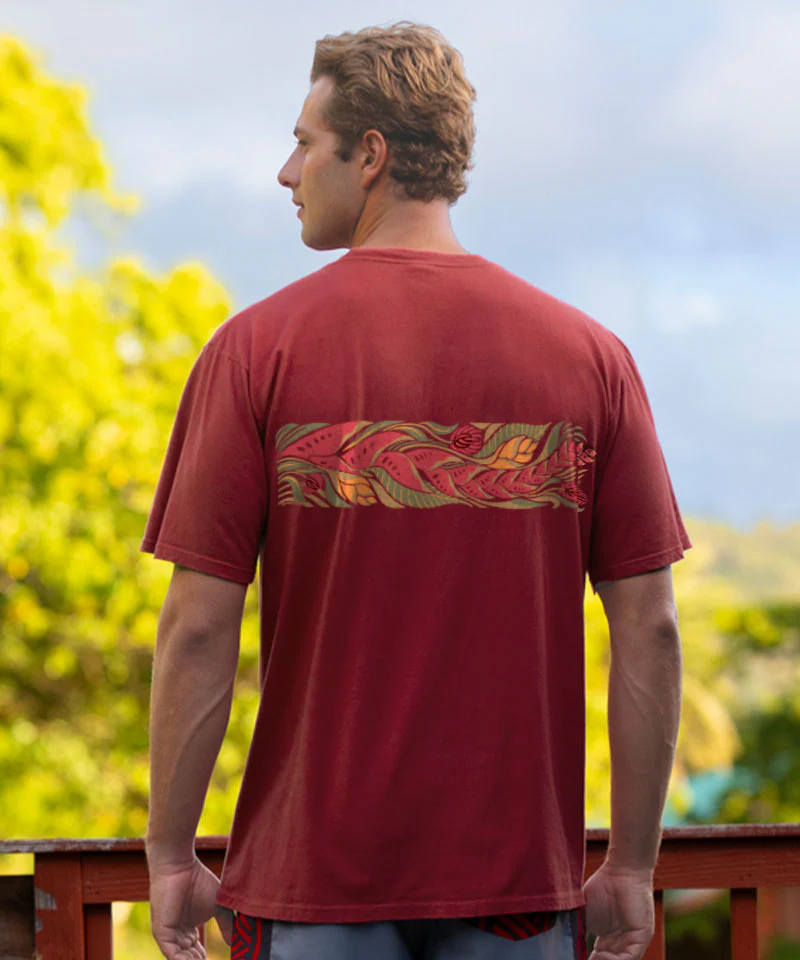 Tropical Florals Band - Paradise Red Dyed Short Sleeve Crewneck T-Shirt - Image 3