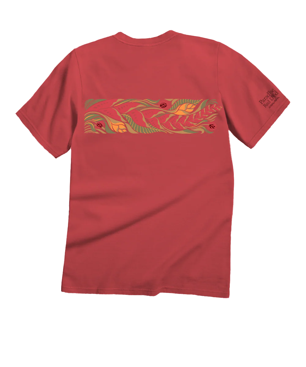 Tropical Florals Band - Paradise Red Dyed Short Sleeve Crewneck T-Shirt - Image 4