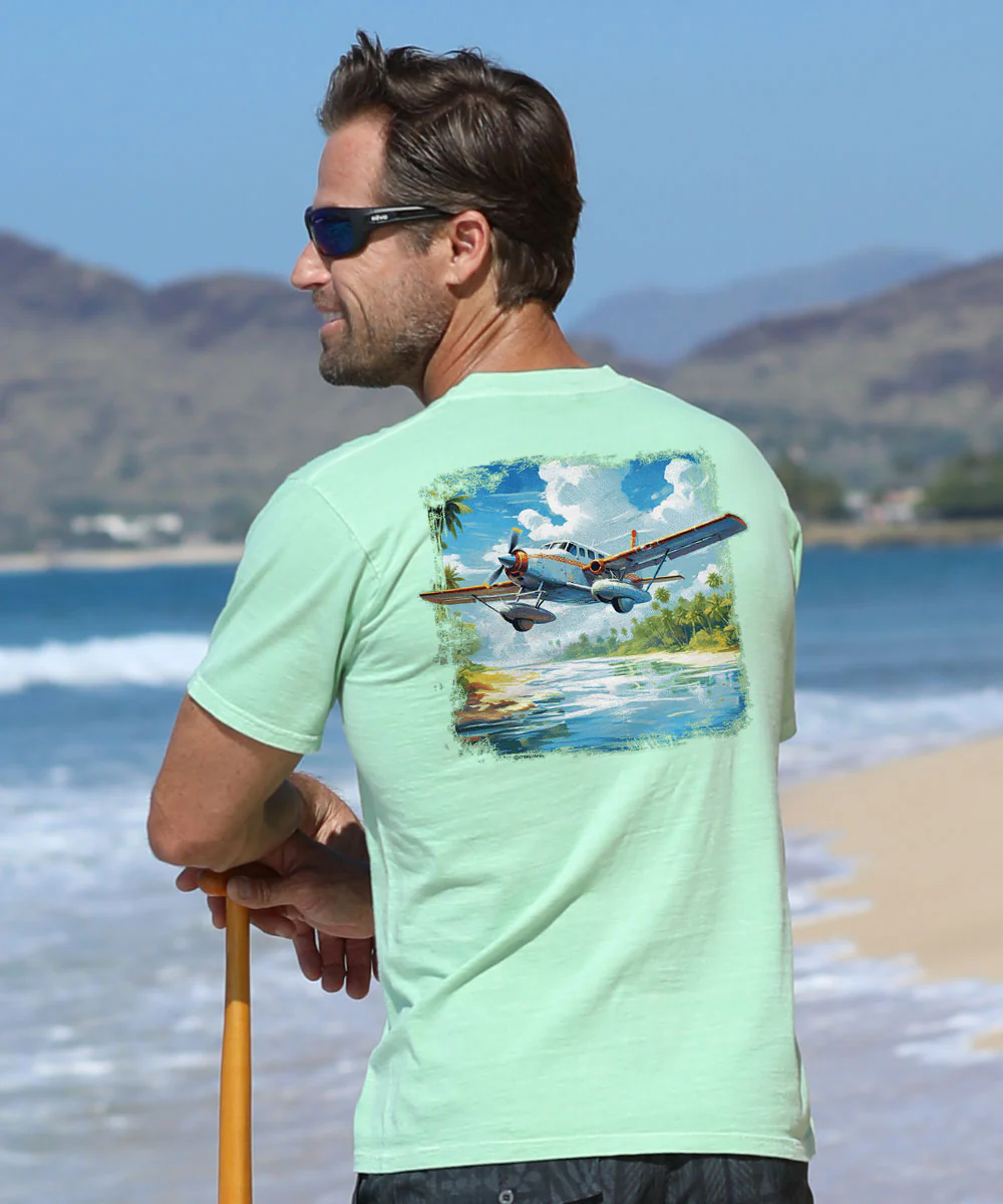 Tropical Seaplane - Key Lime Dyed Short Sleeve Crewneck T-Shirt - Image 2