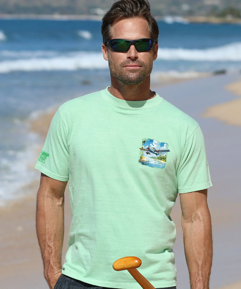 Tropical Seaplane - Key Lime Dyed Short Sleeve Crewneck T-Shirt - Image 3