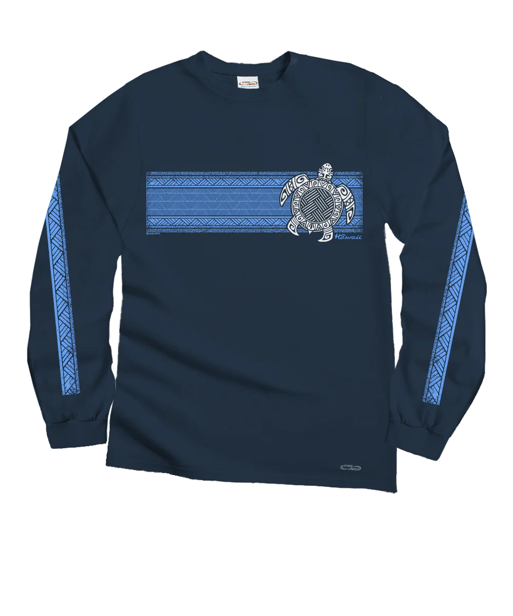Turtle Tribal Band - Navy Long Sleeve Crewneck T-Shirt