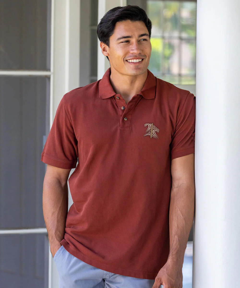 Twin Waves - Whiskey Dyed Short Sleeve Oceanfront Polo Shirt - Image 2