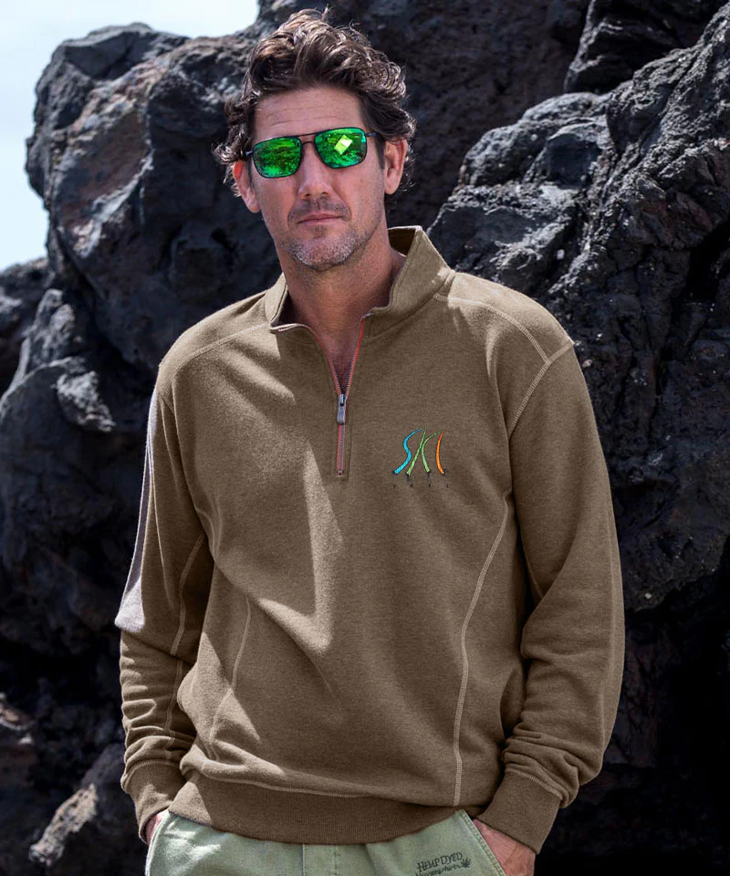 Ultimate Ski - Taupe Heather Long Sleeve Mountain Peak Pullover - Image 2
