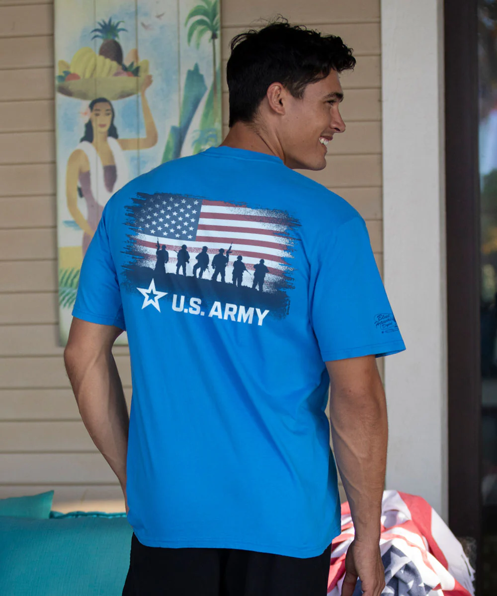 US Army Soldier Flag - Blue Hawaii Dyed Short Sleeve Crewneck T-Shirt - Image 2
