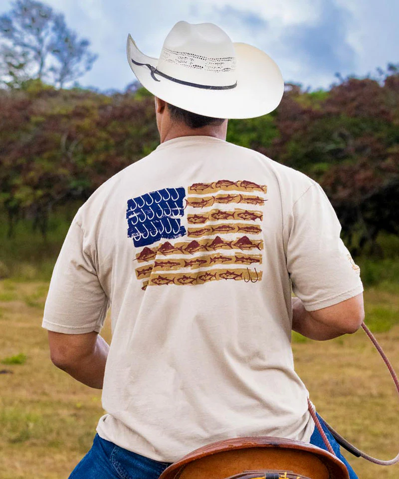 USA Fish Flag - Kona Coffee Dyed Short Sleeve Crewneck T-Shirt - Image 2