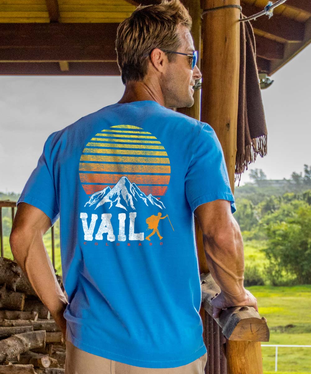 Vail Hiker Sunrise - Blue Hawaii Dyed Short Sleeve Crewneck T-Shirt - Image 2