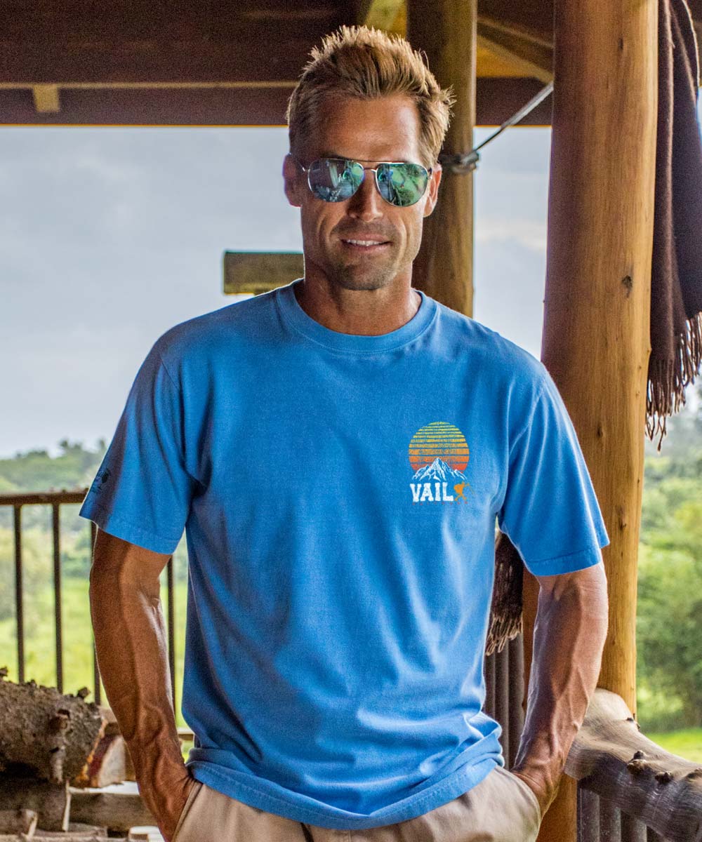 Vail Hiker Sunrise - Blue Hawaii Dyed Short Sleeve Crewneck T-Shirt - Image 3