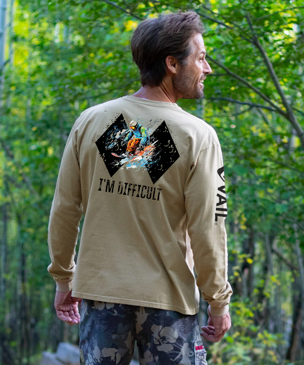 Vail Resort I'm Difficult - Kona Coffee Dyed Long Sleeve Crewneck T-Shirt - Image 2