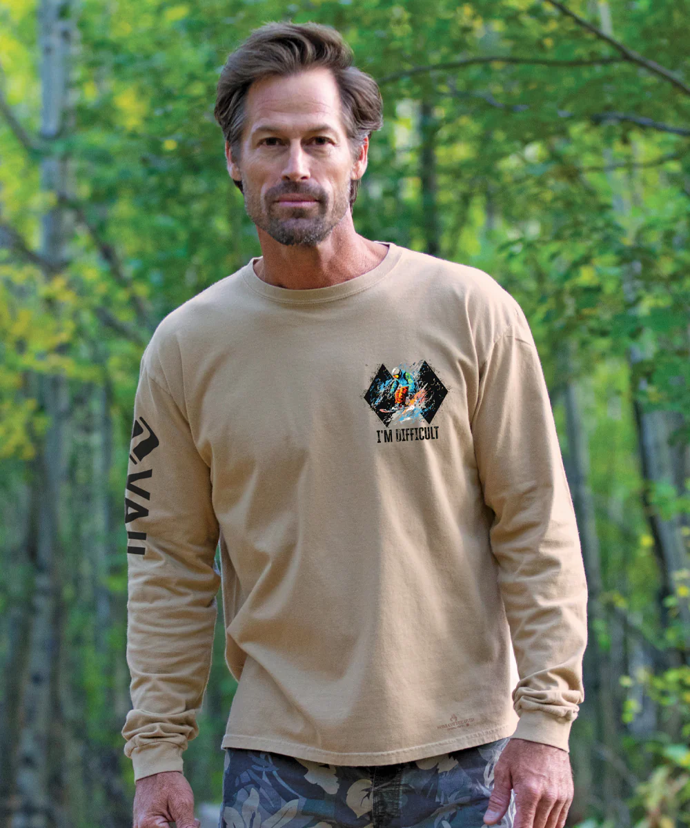 Vail Resort I'm Difficult - Kona Coffee Dyed Long Sleeve Crewneck T-Shirt - Image 3