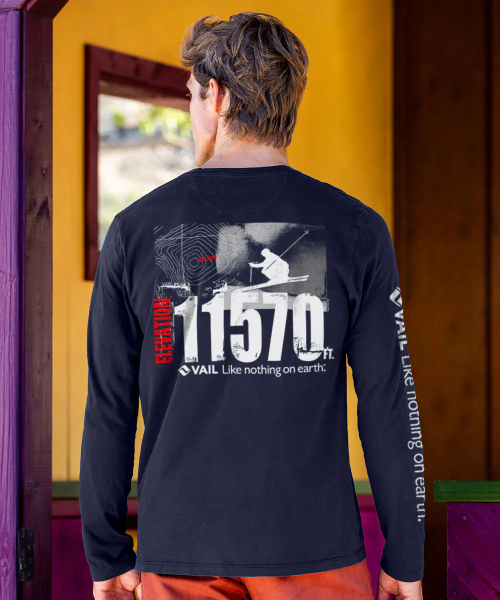 Vail Resort Powder - Jet Black Long Sleeve Pima T-Shirt - Image 2