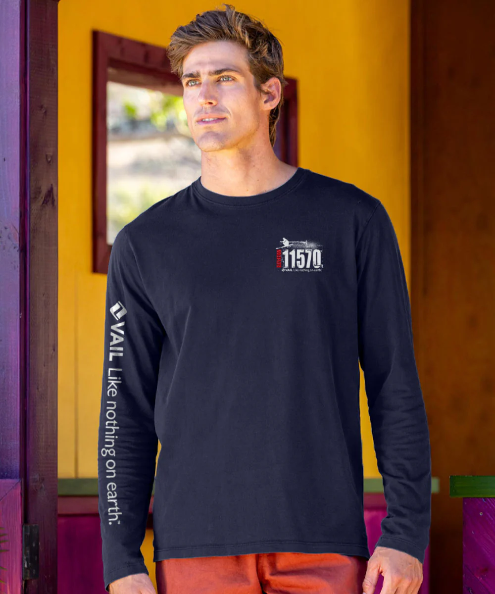 Vail Resort Powder - Jet Black Long Sleeve Pima T-Shirt - Image 3