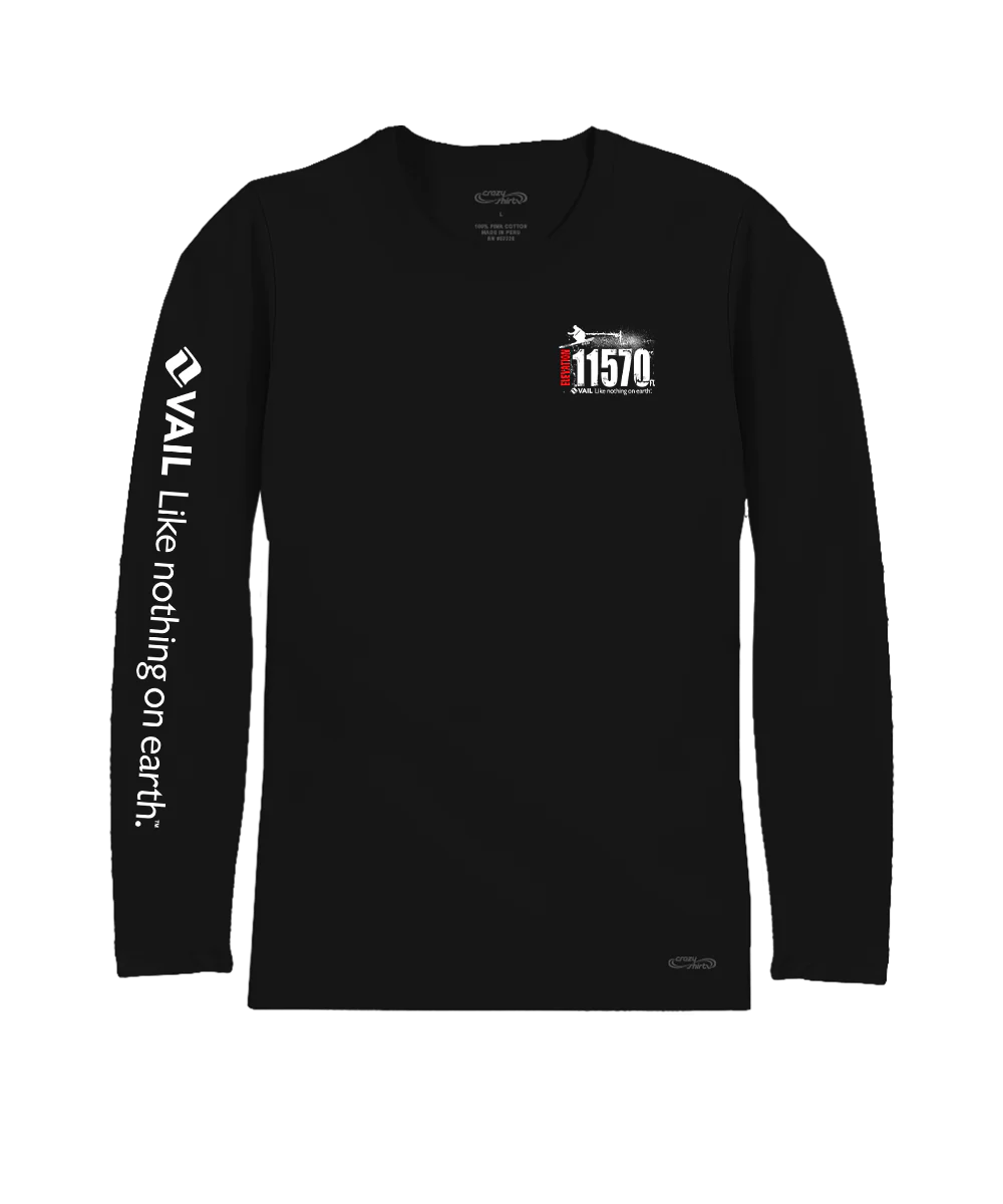 Vail Resort Powder - Jet Black Long Sleeve Pima T-Shirt - Image 4