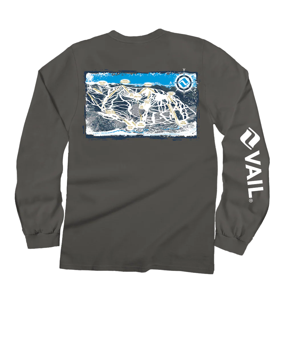 Vail Resort Ski Map - Crater Dyed® Long Sleeve Crewneck T-Shirt